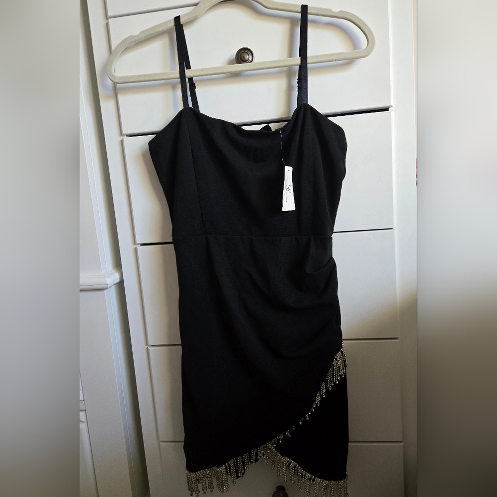 Windsor Black Mini Dress with Beaded Fringe